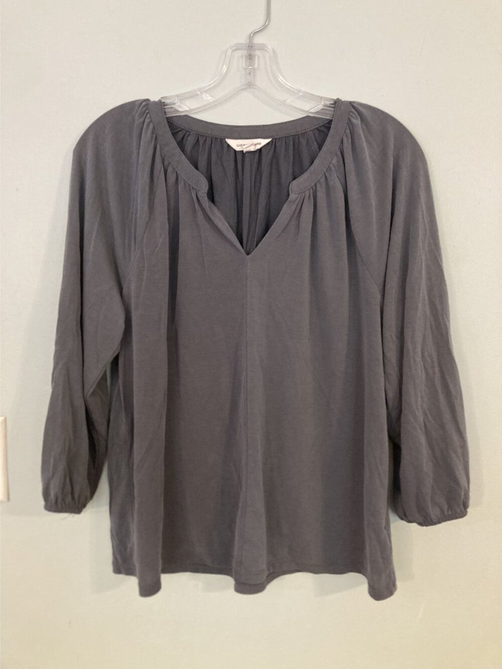 Lucky Brand Gray 3/4 Sleeve Modal Blend Peasant Blouse Size M